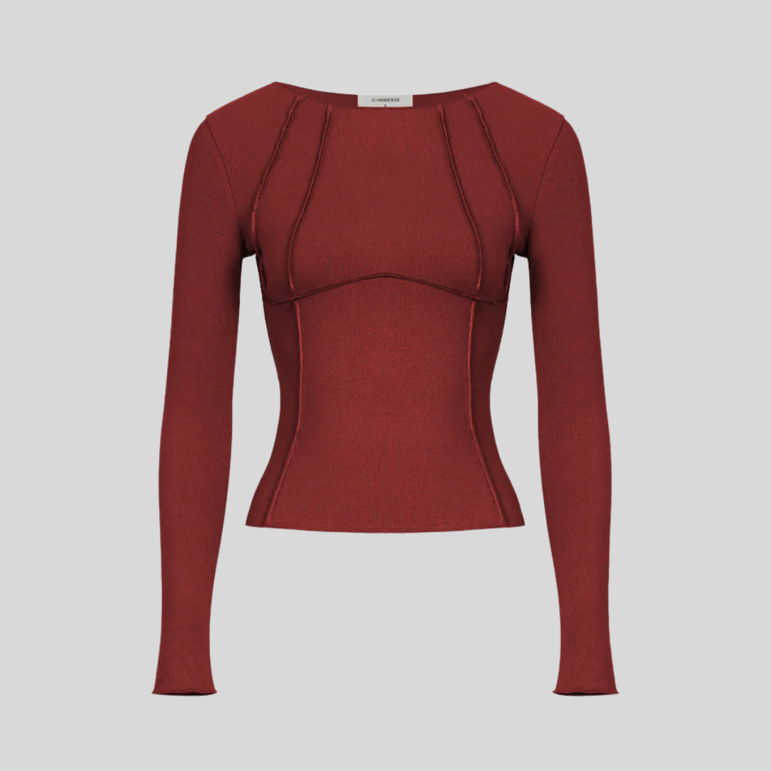 Montique - Elegante Geribbelde Longsleeve Top voor Vrouwen