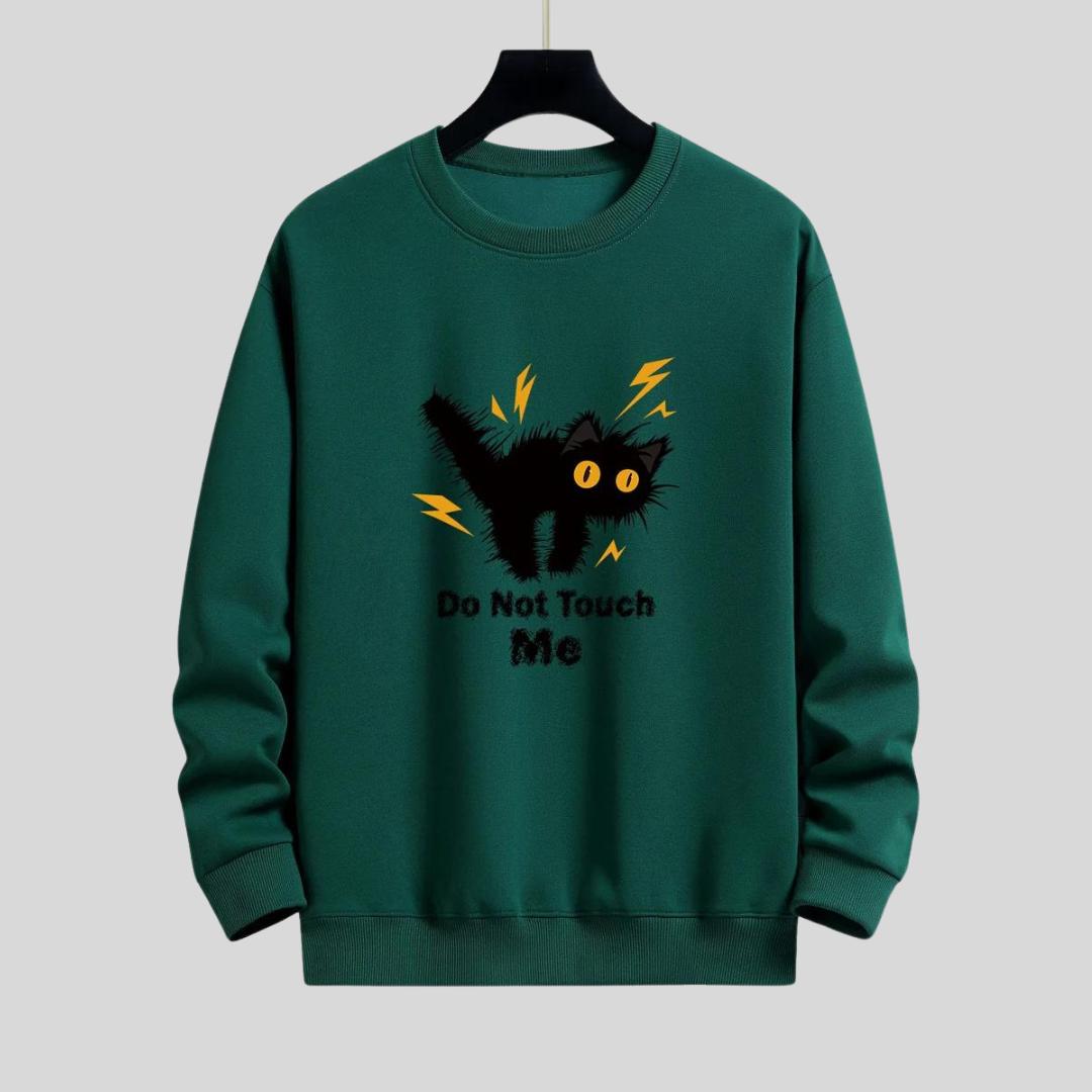 Montiqeu - Angry Cat Print Relaxed Fit Sweatshirt Voor Mannen