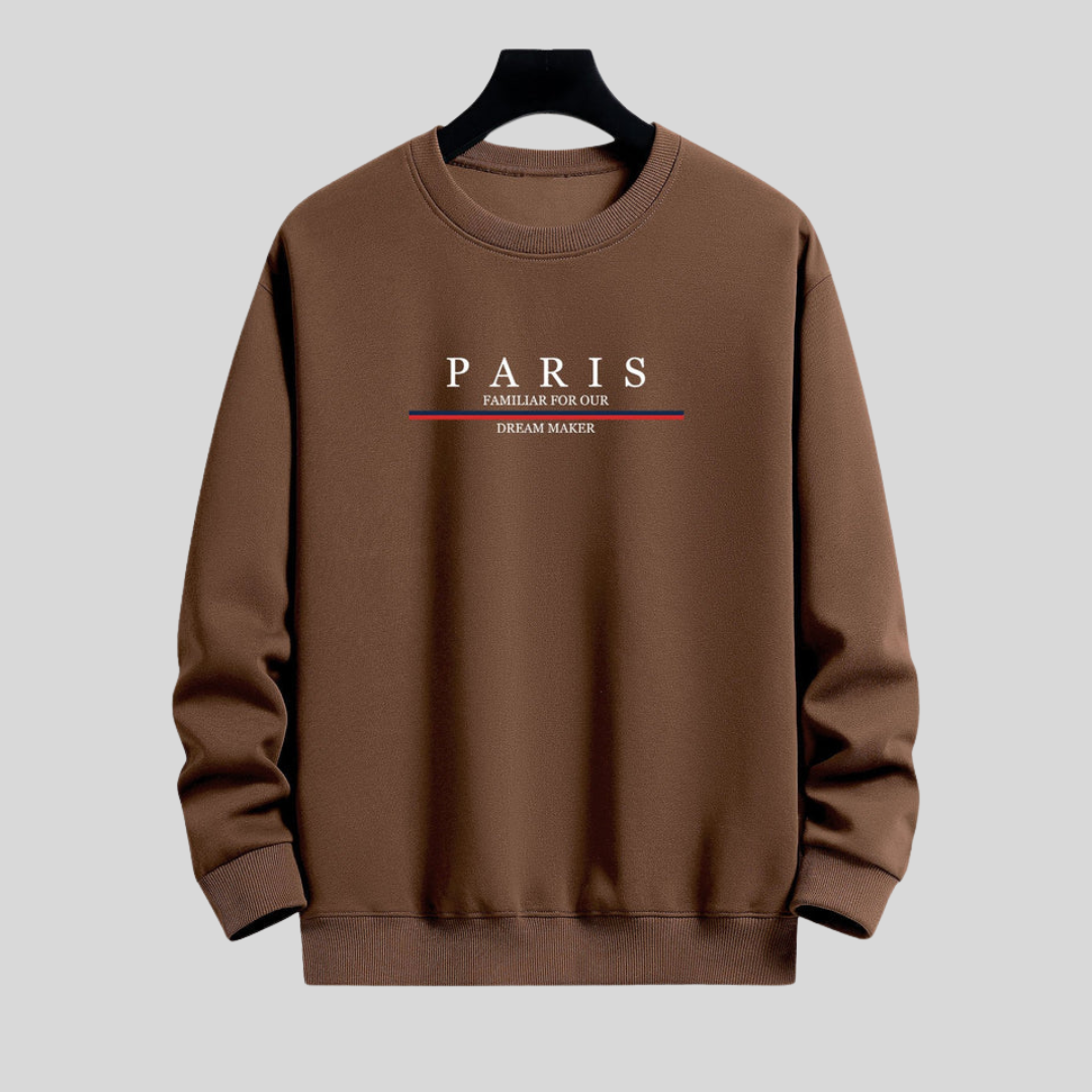 Montiqeu - Stripe Paris Slogan Print Relax Fit Sweatshirt