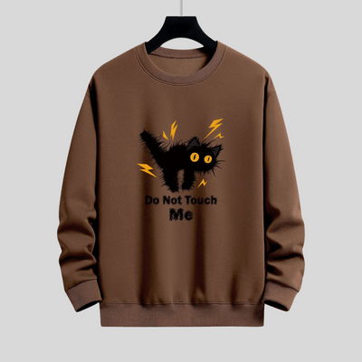 Montiqeu - Angry Cat Print Relaxed Fit Sweatshirt Voor Mannen