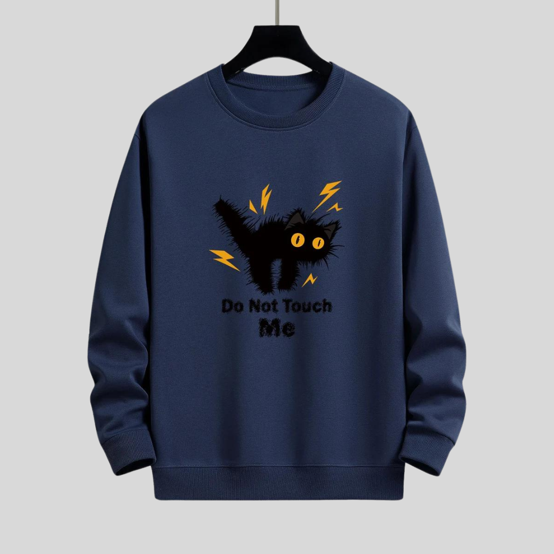 Montiqeu - Angry Cat Print Relaxed Fit Sweatshirt Voor Mannen