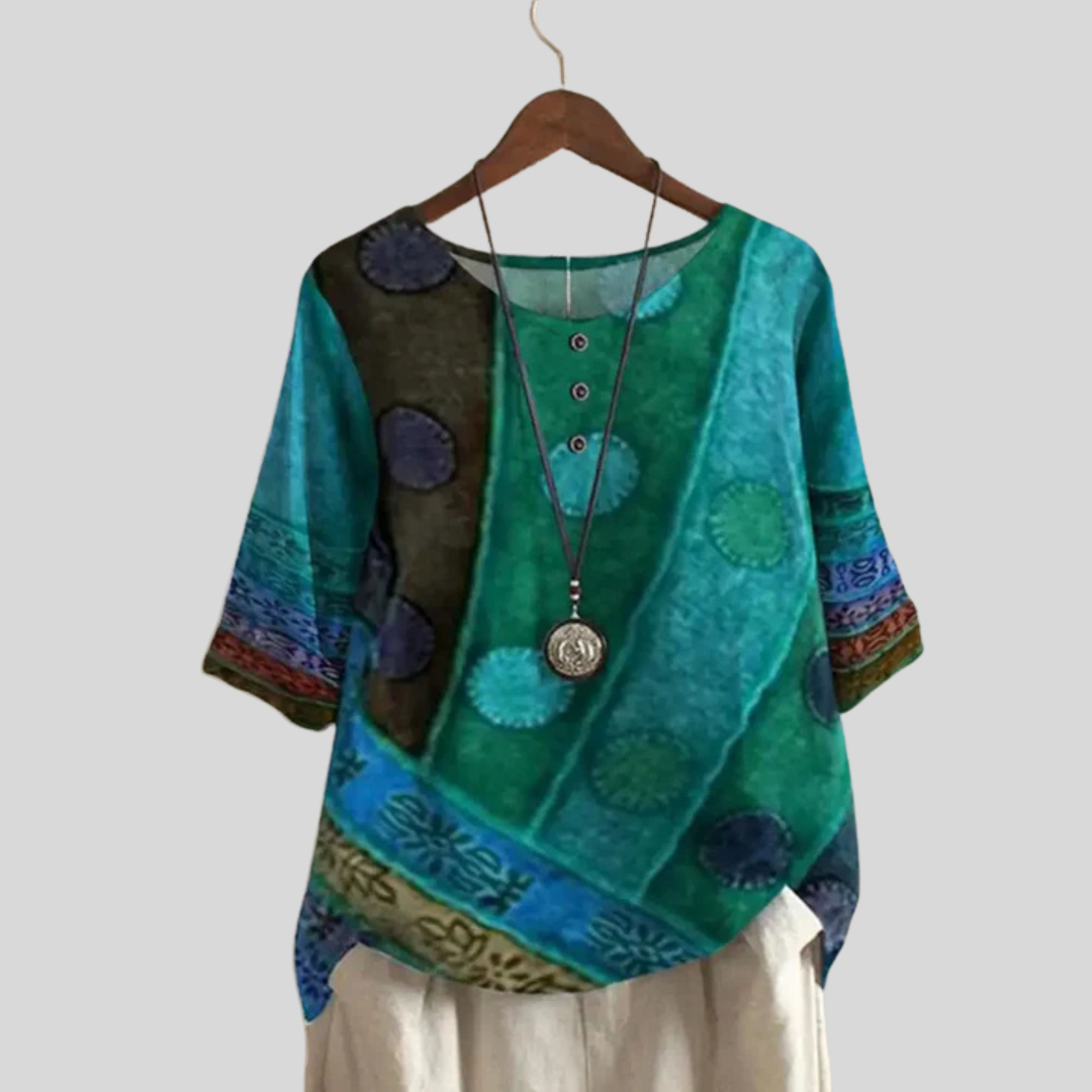 Montiqeu - Boho-Chic Dames Tuniek in Kleurrijke Patchwork Stijl