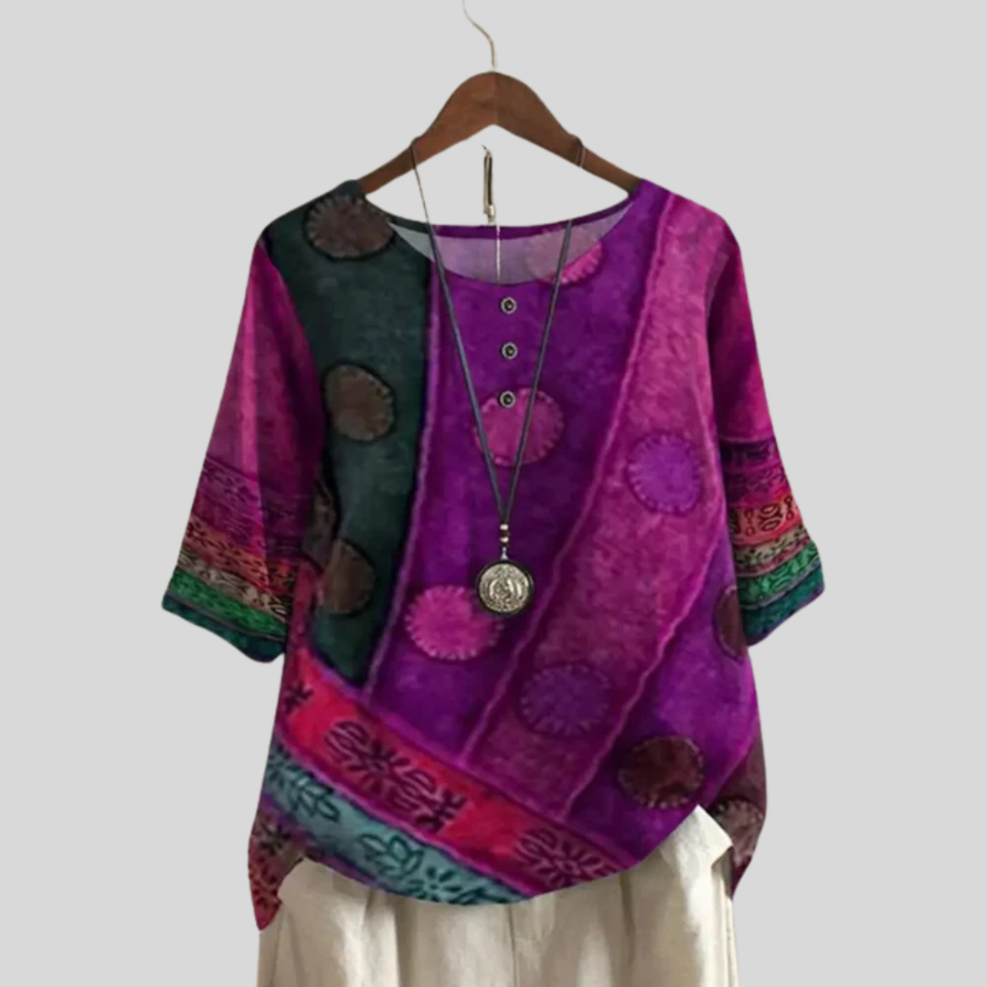 Montiqeu - Boho-Chic Dames Tuniek in Kleurrijke Patchwork Stijl