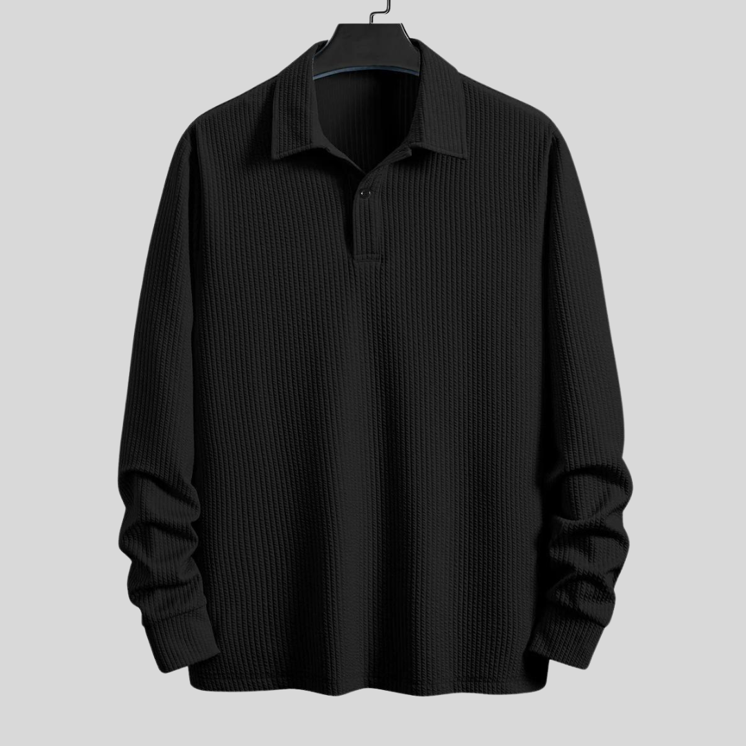 Montiqeu - Long Sleeve Ribbed Polo Voor Mannen