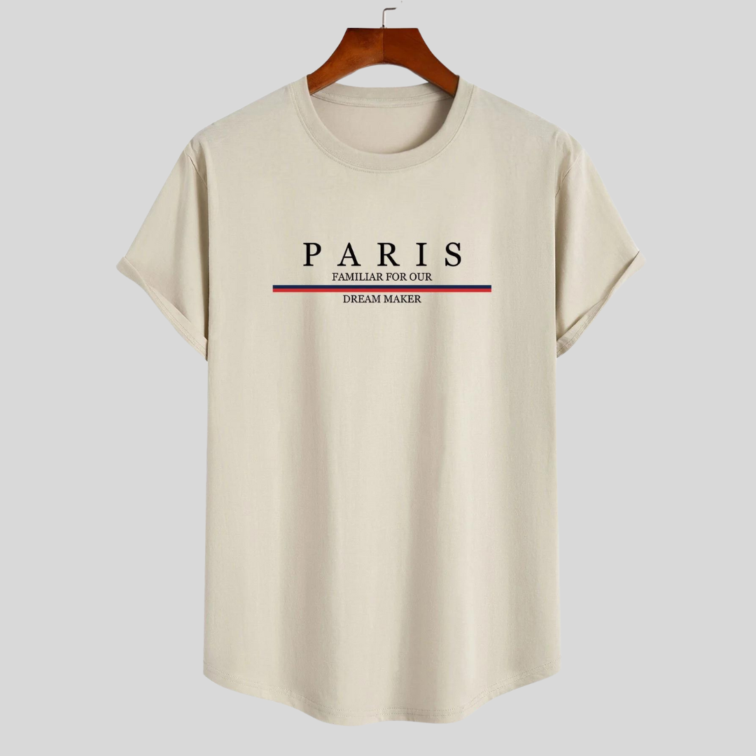 Montiqeu - Gestreept Paris Slogan Print Katoenen Arc Home T-Shirt