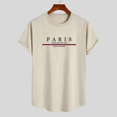 Montiqeu - Gestreept Paris Slogan Print Katoenen Arc Home T-Shirt