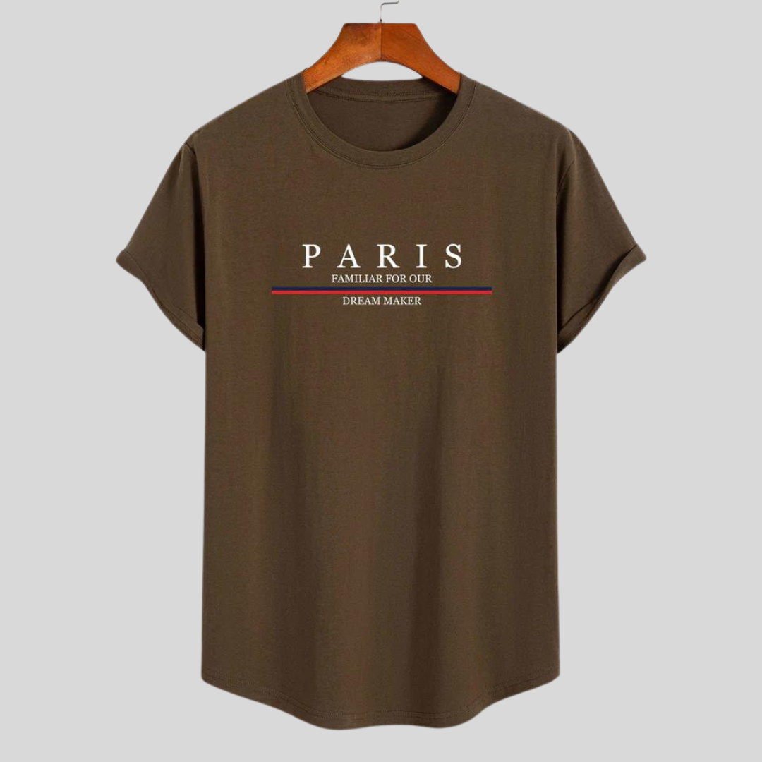 Montiqeu - Gestreept Paris Slogan Print Katoenen Arc Home T-Shirt