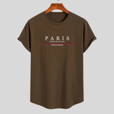 Montiqeu - Gestreept Paris Slogan Print Katoenen Arc Home T-Shirt