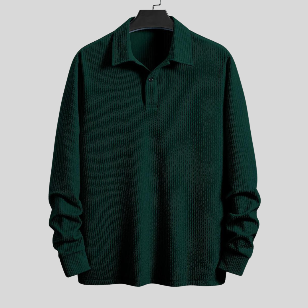 Montiqeu - Long Sleeve Ribbed Polo Voor Mannen