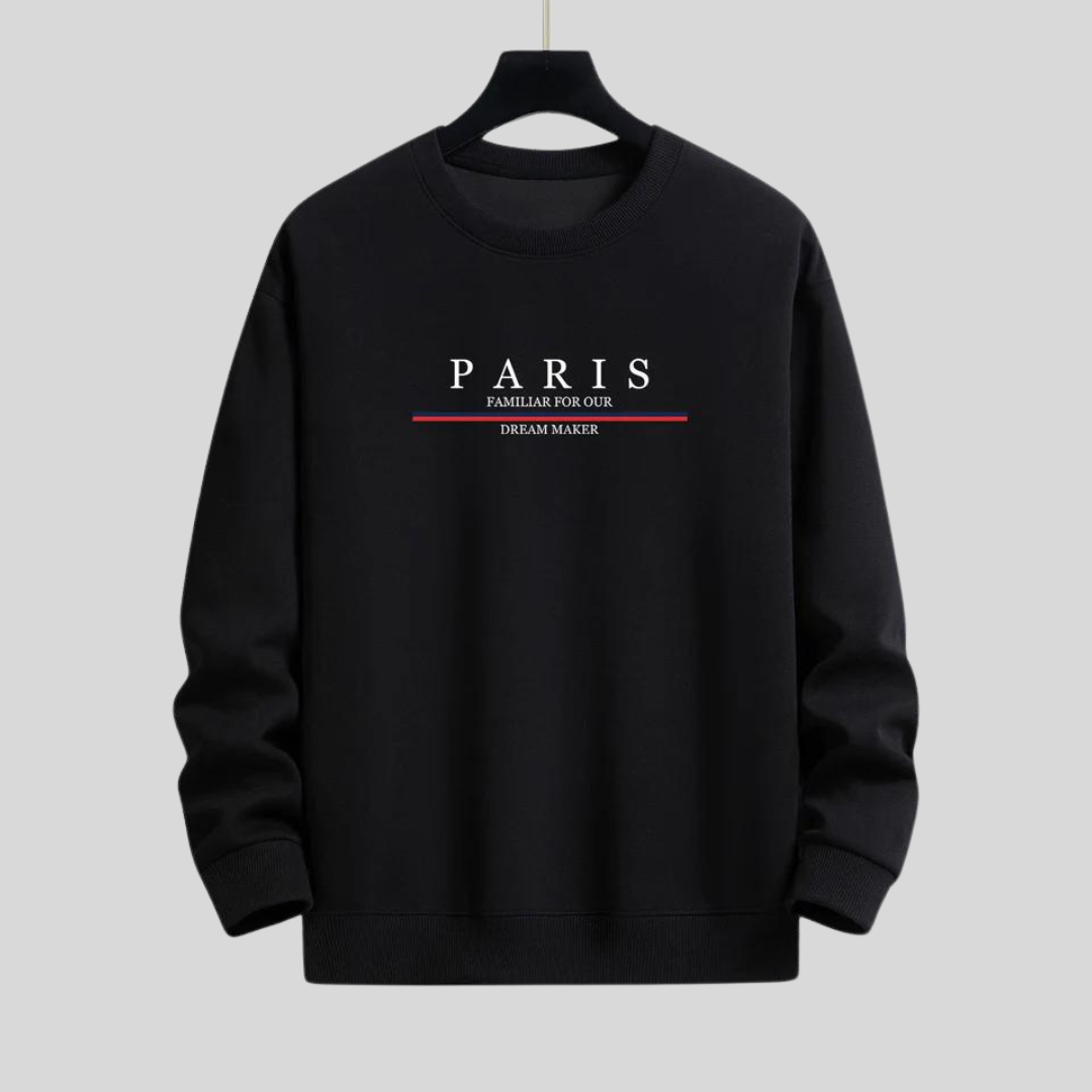 Montiqeu - Stripe Paris Slogan Print Relax Fit Sweatshirt