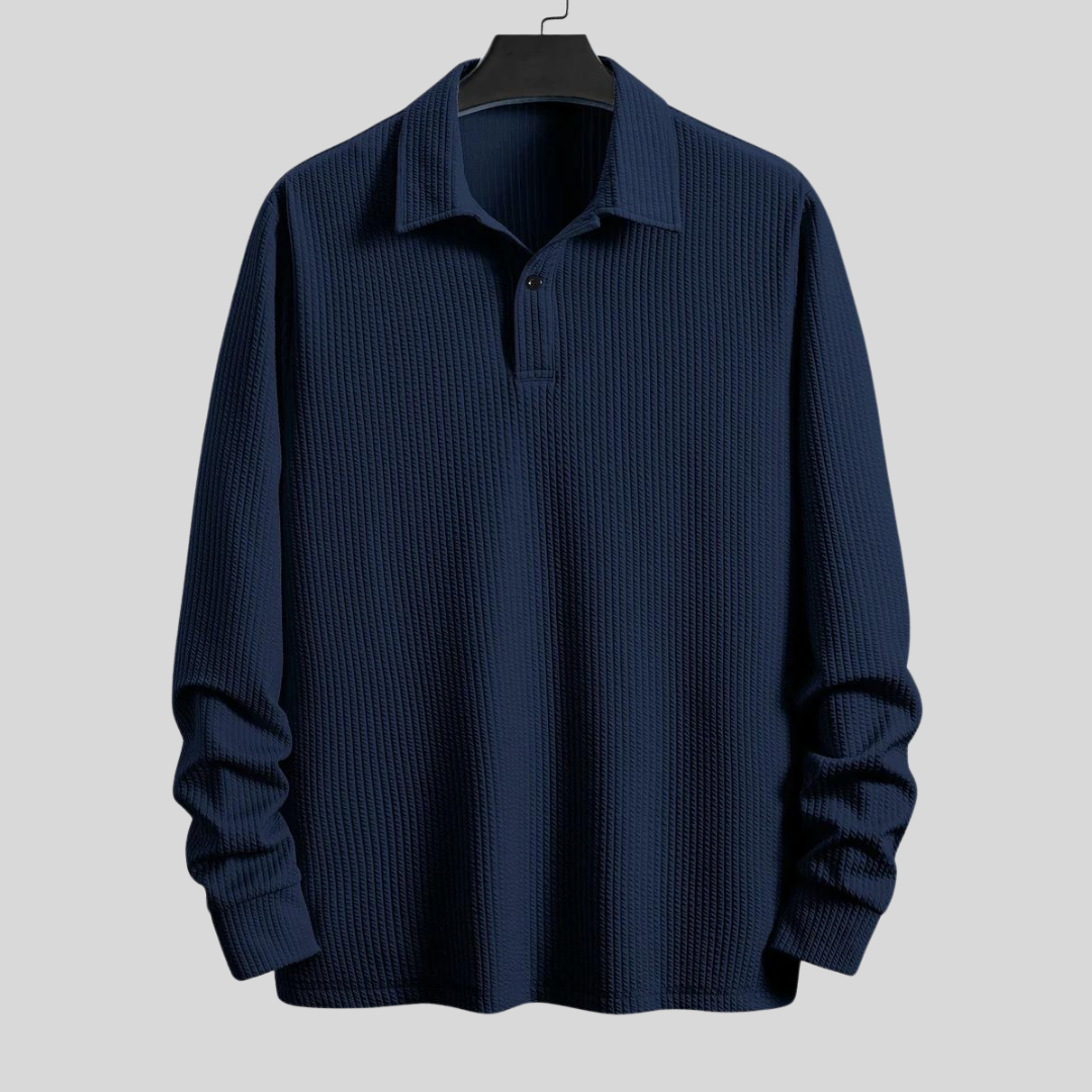 Montiqeu - Long Sleeve Ribbed Polo Voor Mannen