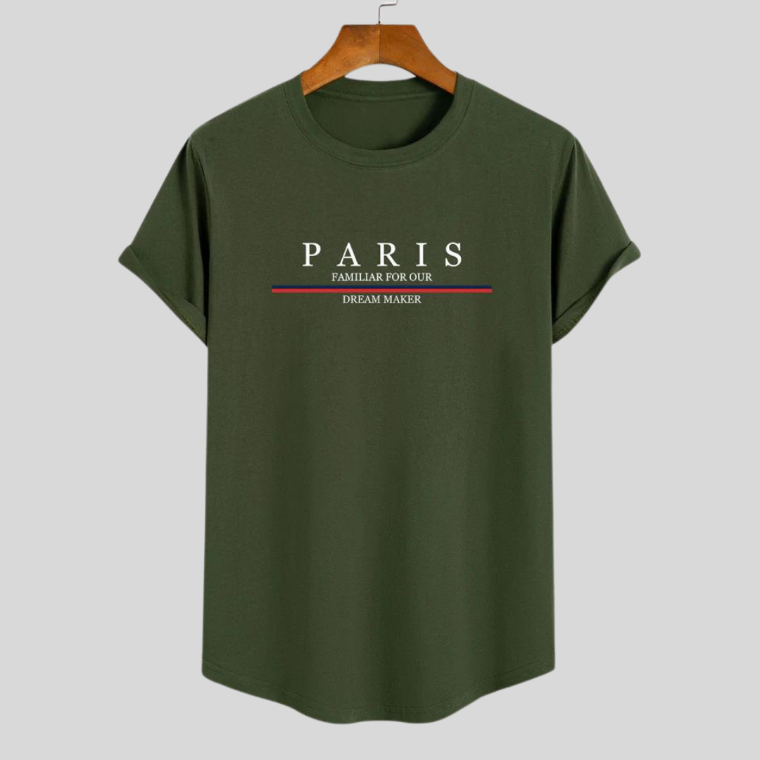 Montiqeu - Gestreept Paris Slogan Print Katoenen Arc Home T-Shirt