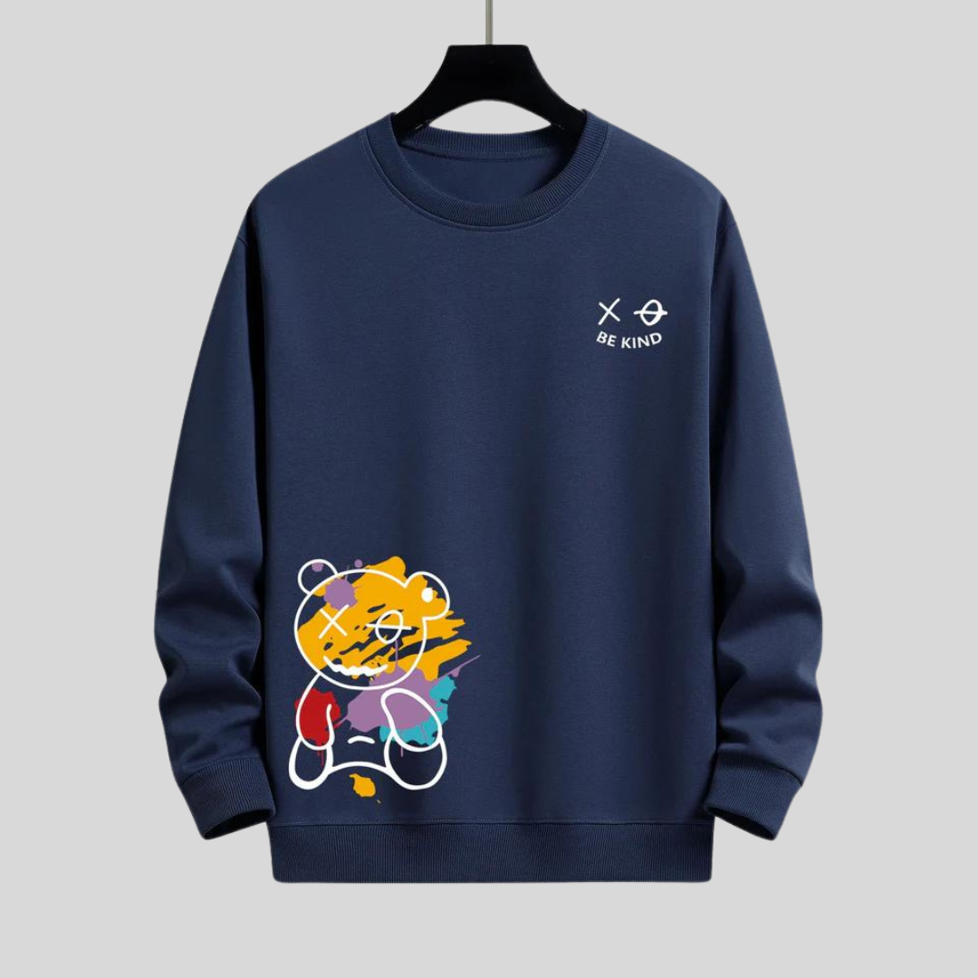 Montiqeu - Graffiti Bear Print Relax Fit Sweatshirt