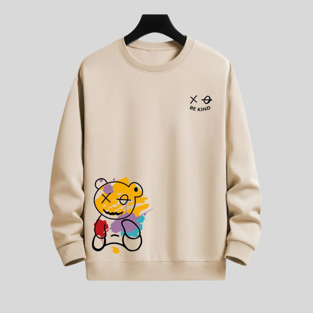 Montiqeu - Graffiti Bear Print Relax Fit Sweatshirt