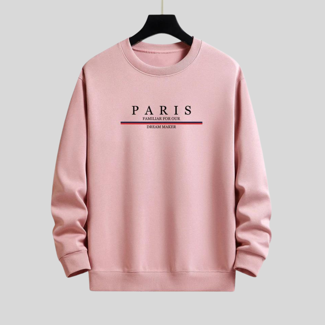 Montiqeu - Stripe Paris Slogan Print Relax Fit Sweatshirt