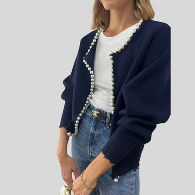 Montique - Elegante Cardigan voor Vrouwen met Pareldetail