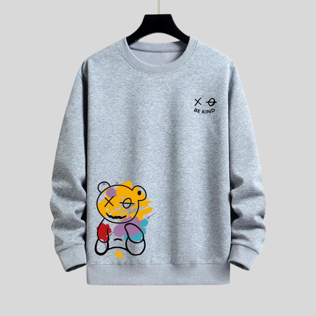 Montiqeu - Graffiti Bear Print Relax Fit Sweatshirt