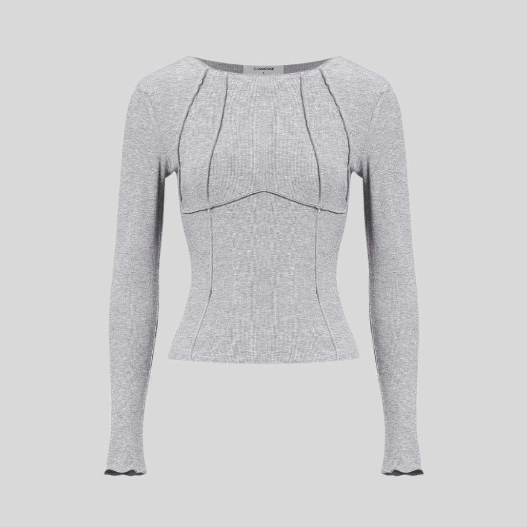 Montique - Elegante Geribbelde Longsleeve Top voor Vrouwen