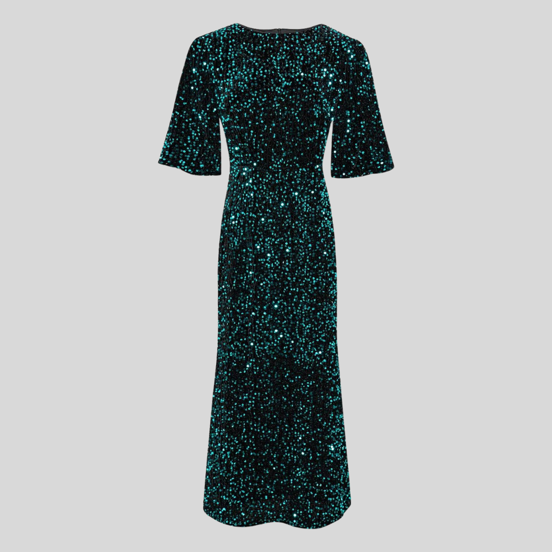 Montiqeu - Sequin Puff Sleeve Glitter Maxi Dress