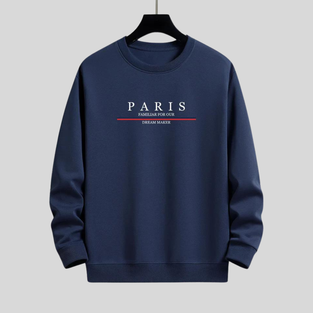 Montiqeu - Stripe Paris Slogan Print Relax Fit Sweatshirt