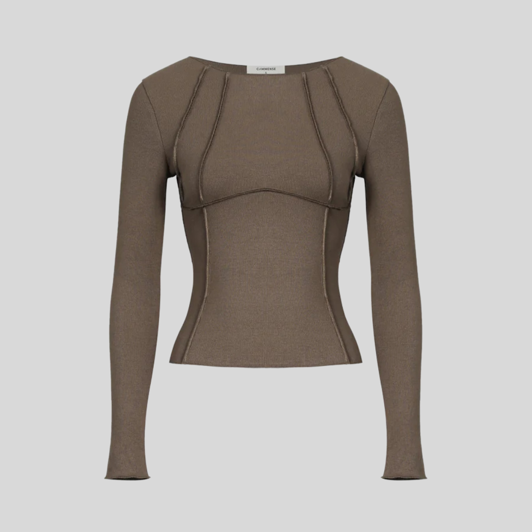 Montique - Elegante Geribbelde Longsleeve Top voor Vrouwen