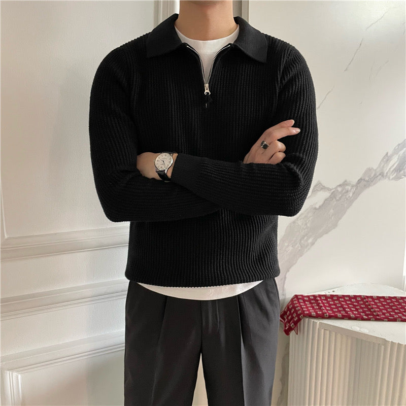 Montiqeu - Cotton Knit Half-Zip Trui